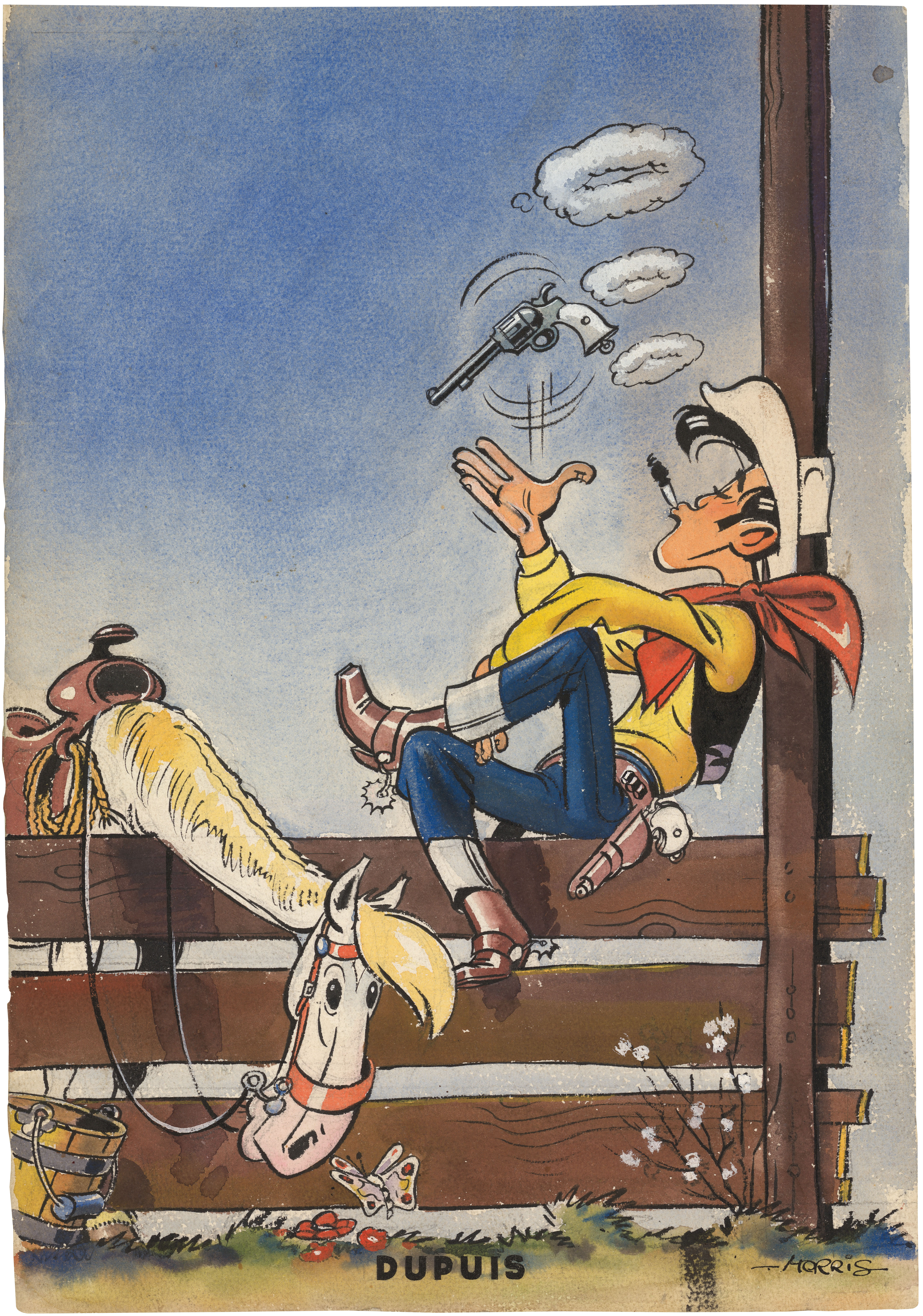 Vente en gants blancs pour Morris et Lucky Luke