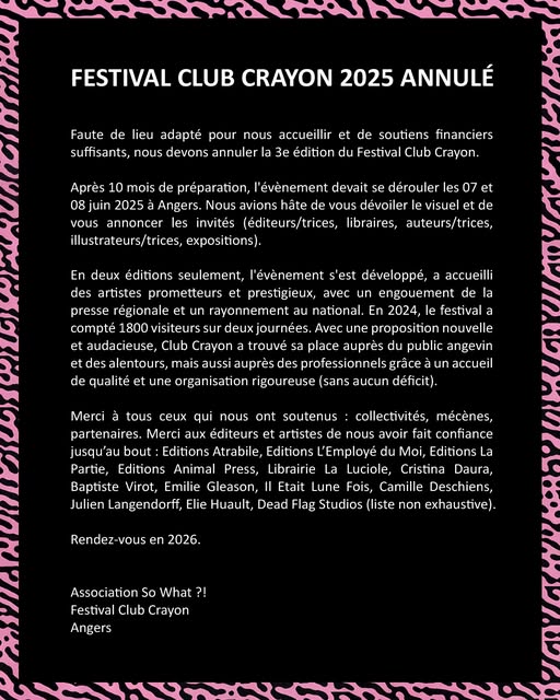 Annulation du festival Club Crayon (Angers)