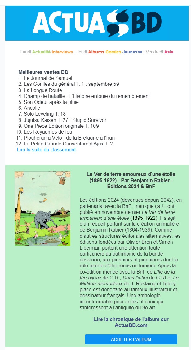 Abonnez-vous à la Newsletter d'ActuaBD !