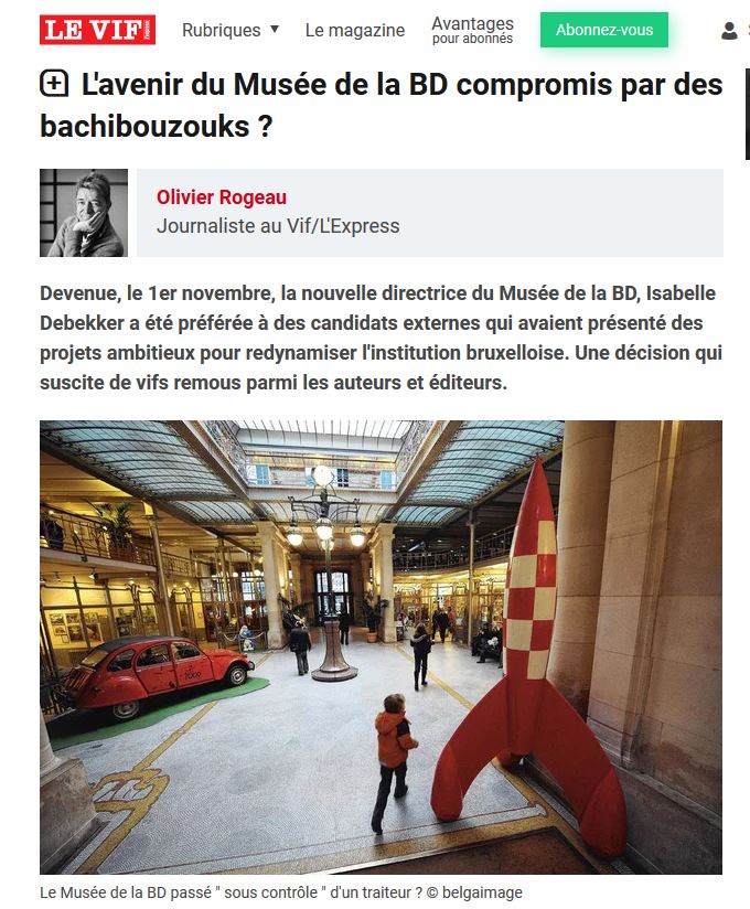 Centre Belge de la bande dessinée : la nomination d'Isabelle Debekker fortement contestée