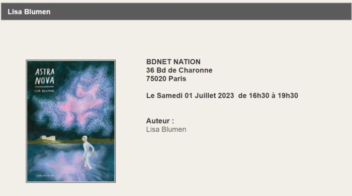 Lisa Blumen (Astra Nova) à la librairie BDNet Nation à Paris