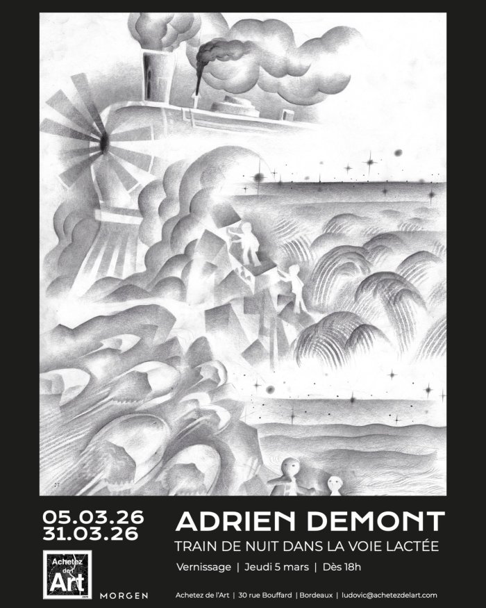 Exposition "Train de nuit dans la Voie lactée" de Adrien Demont chez Achetez de l'Art Bordeaux