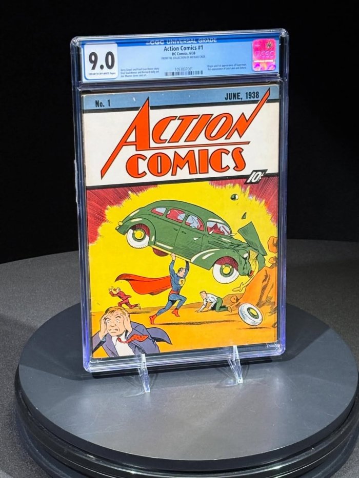 15 millions US Dollars pour un exemplaire d'Action Comics n°1, qui a vu la première apparition de Superman.