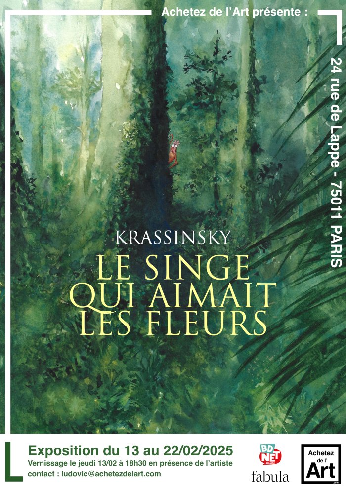 Exposition "Le singe qui aimait les fleurs" de Jean-Paul Krassinsky chez Achetez de l'Art Paris