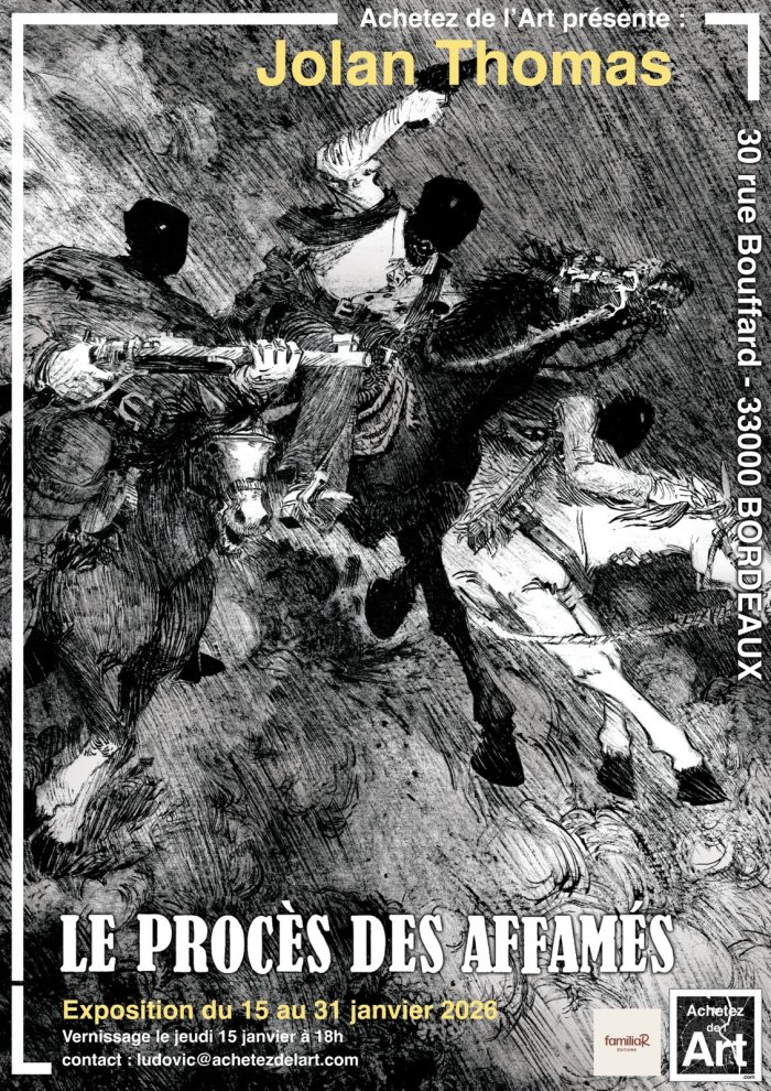 Exposition "Le Procès des affamés" de Jolan Thomas chez Achetez de l'Art (Bordeaux)