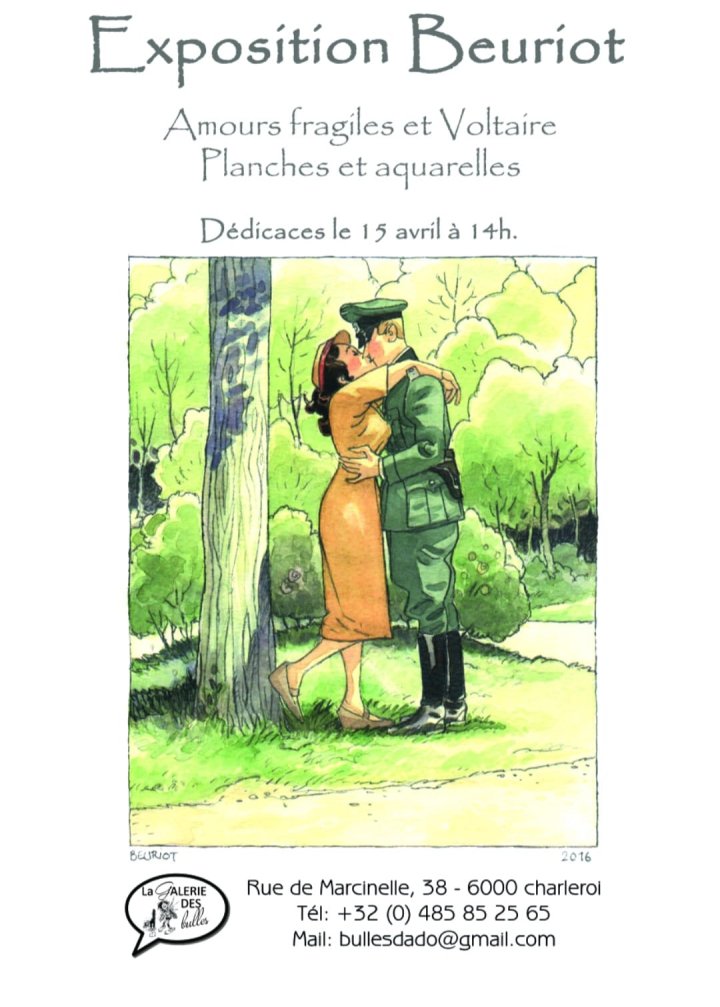 Expo-vente Beuriot "Amours fragiles" et "Voltaire" à la Galerie des bulles à Charleroi (Belgique)