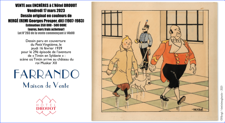 Vente exceptionnelle d'une couverture originale de Tintin à l'Hôtel Drouot